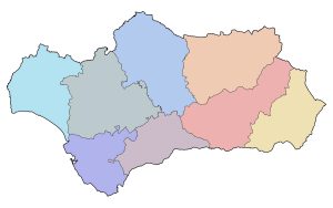 Mapa mudo de las provincias de Andalucía.