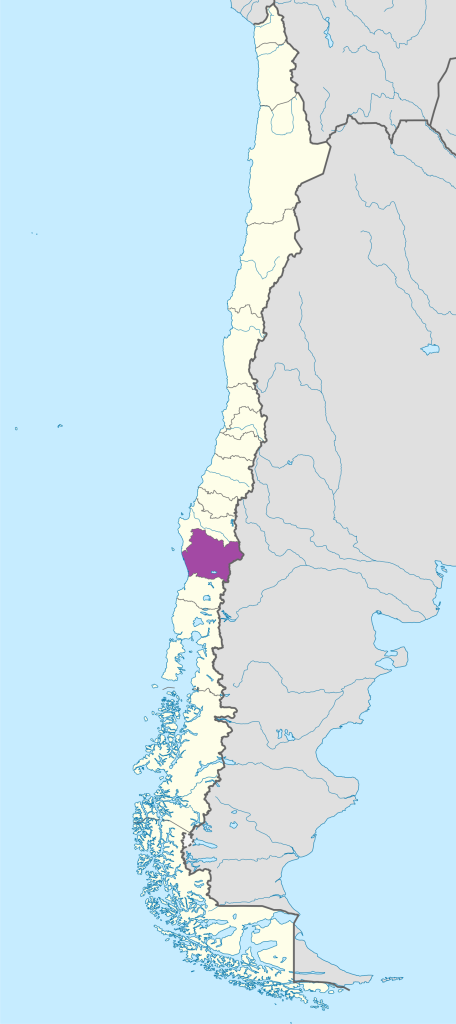 Mapa de ubicación de la región de La Araucanía en Chile.