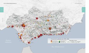 Evolución de la población municipal en Andalucía entre 1950 y 2006.
