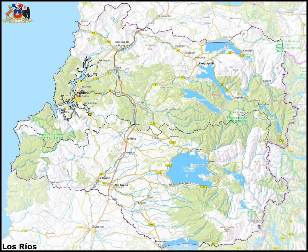 Mapa de la región de Los Ríos.