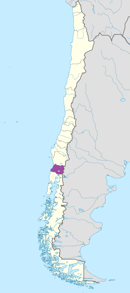 Mapa de ubicación de la región de Los Ríos en Chile.