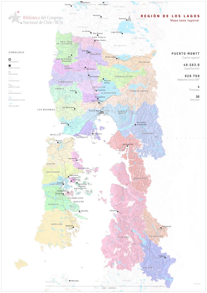 Mapa político de la región de Los Lagos.