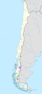 Mapa de ubicación de la ciudad de Coyhaique en Chile.