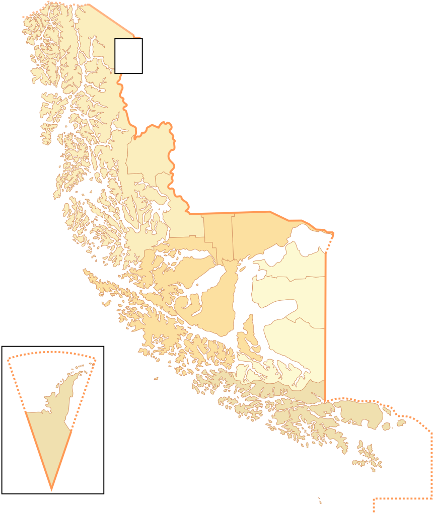 Mapa mudo de la región de Magallanes.
