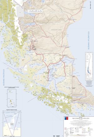 Mapa de carreteras de la región de Magallanes