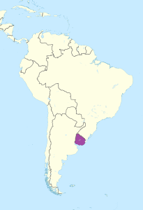 Mapa de ubicación de Uruguay en América del Sur.