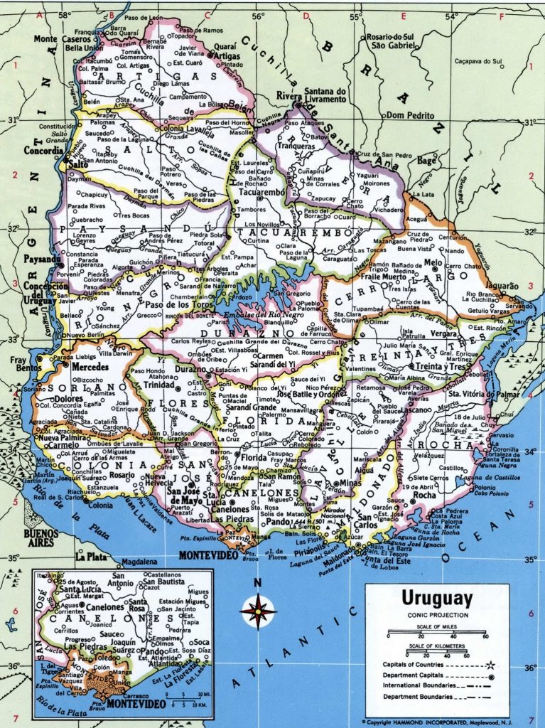 Mapa de las principales ciudades de Uruguay.