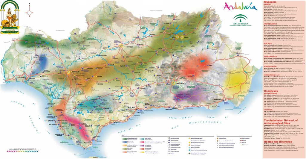 Mapa turístico de Andalucía.