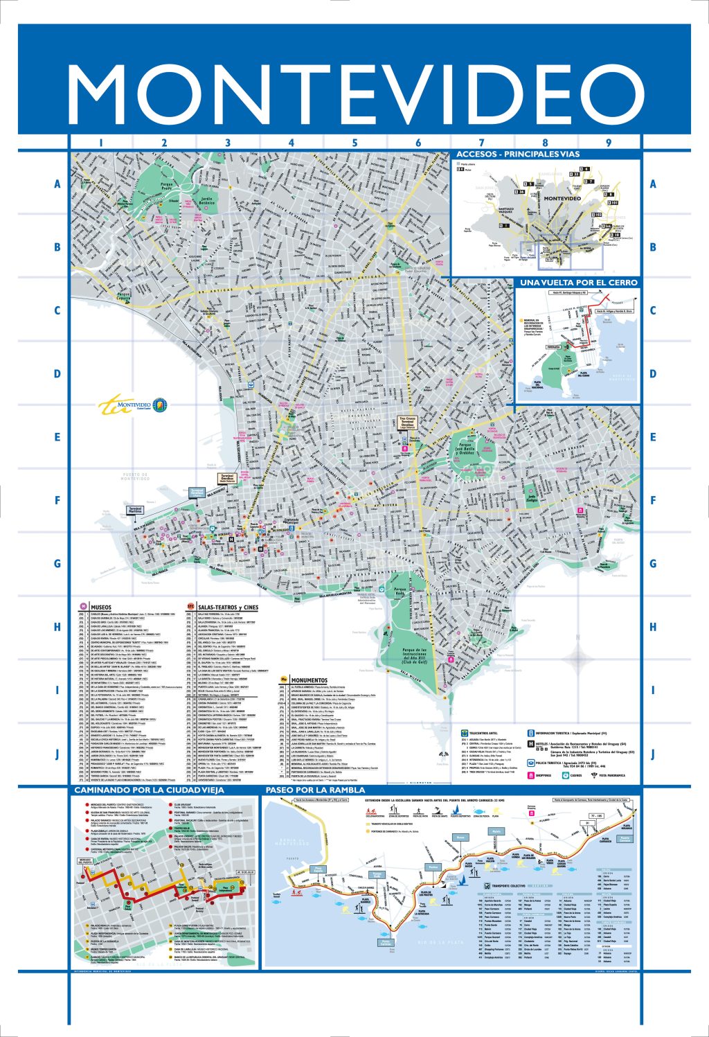 Mapa turístico de la ciudad de Montevideo.