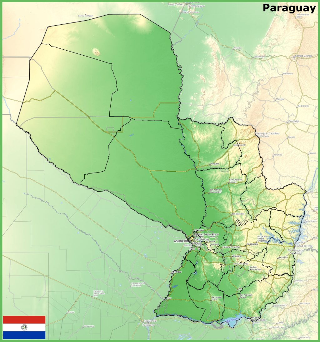Mapa físico de Paraguay.
