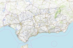 Mapa en relieve sombreado de Andalucía.