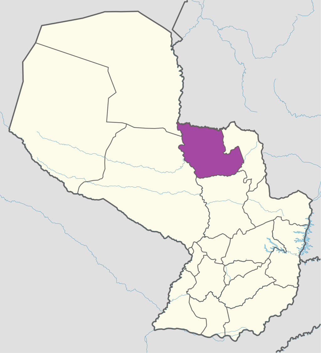 Mapa de ubicación del departamento de Concepción en Paraguay.