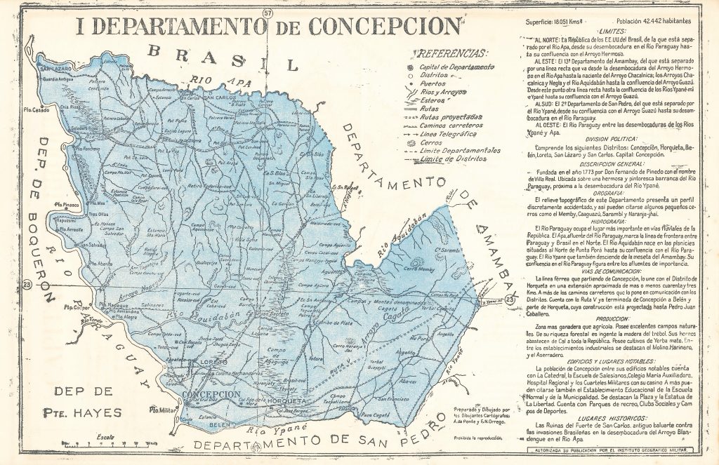 Mapa del departamento de Concepción de 1960 (Paraguay).