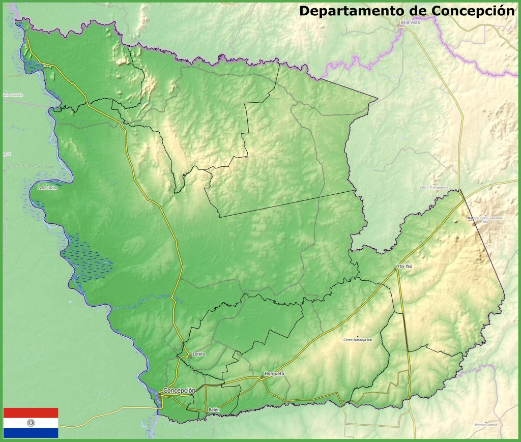 Mapa físico del departamento de Concepción (Paraguay).