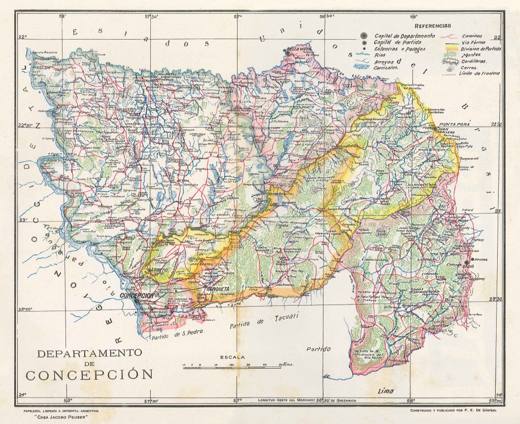 Mapa del departamento de Concepción de 1920 (Paraguay).