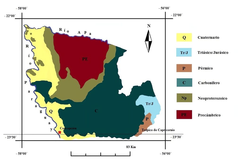 Mapa geológico del departamento de Concepción (Paraguay).