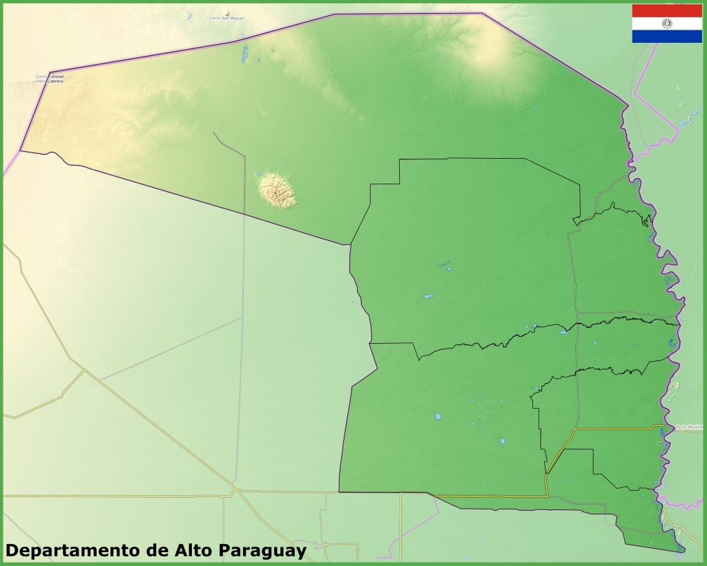 Mapa físico del departamento de Alto Paraguay.