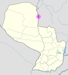 Mapa de ubicación de la ciudad de Fuerte Olimpo en Paraguay.