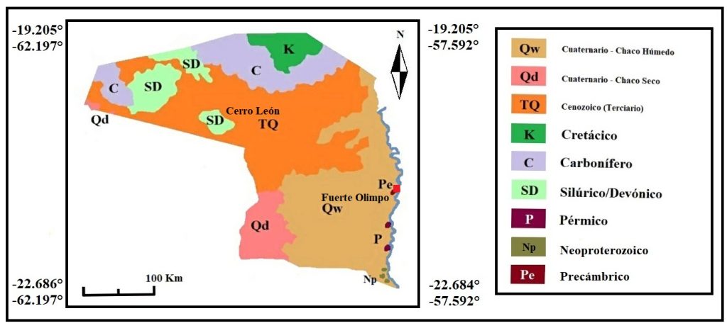 Mapa geológico del departamento de Alto Paraguay.