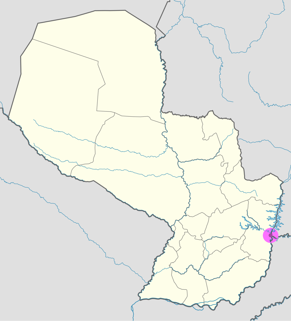 Mapa de ubicación de Ciudad del Este en Paraguay.