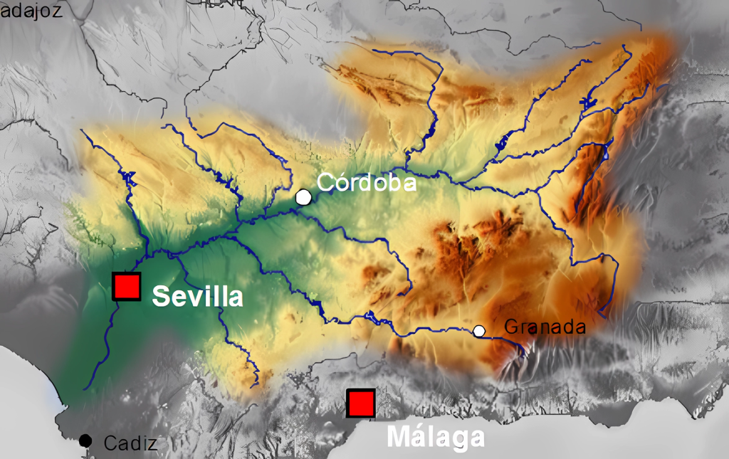 Mapa del río Guadalquivir.