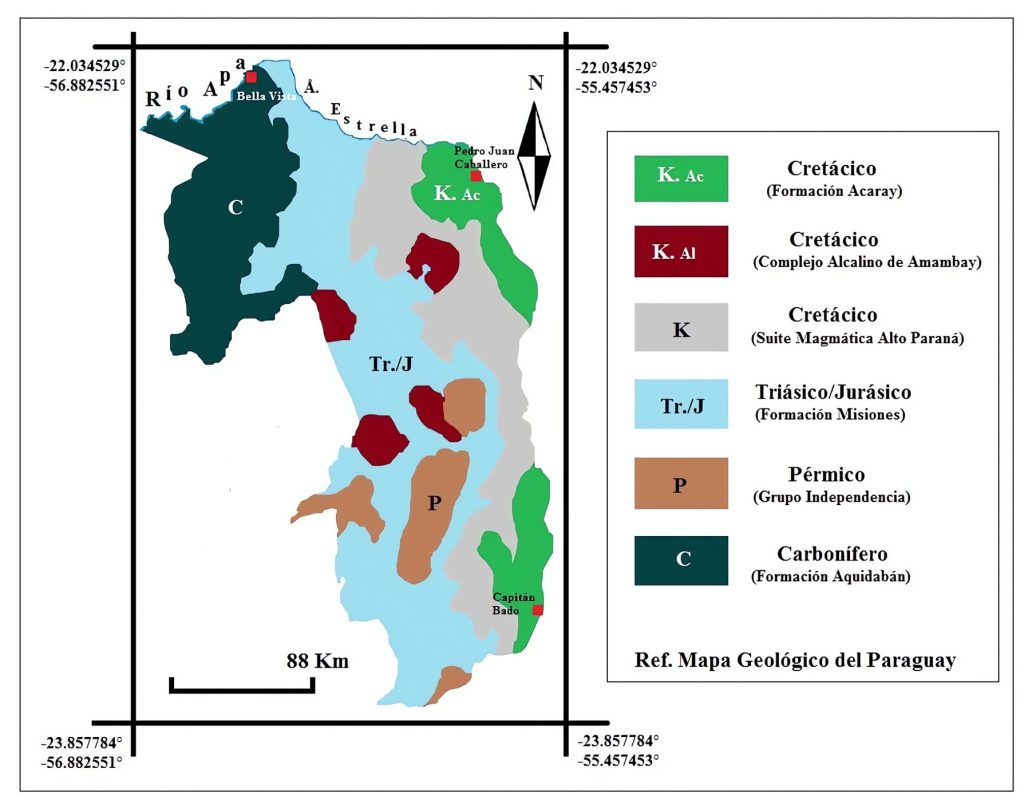 Mapa geológico del departamento de Amambay.