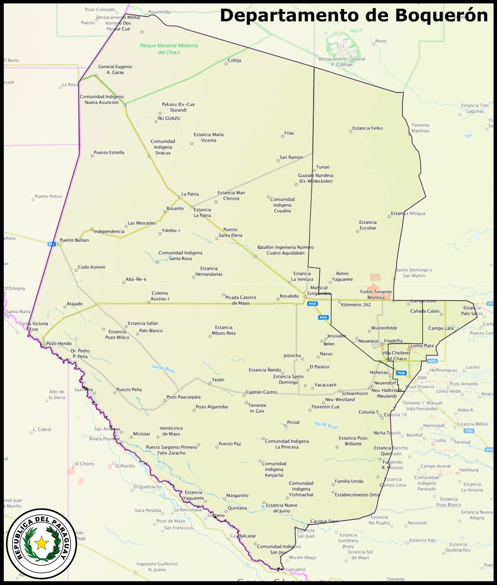 Mapa del departamento de Boquerón.