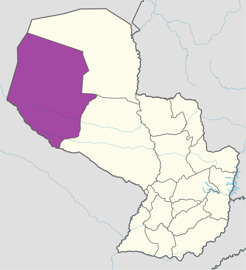 Mapa de ubicación del departamento de Boquerón en Paraguay.