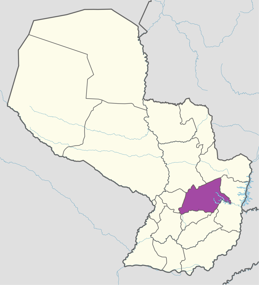 Mapa de ubicación del departamento de Caaguazú en Paraguay.