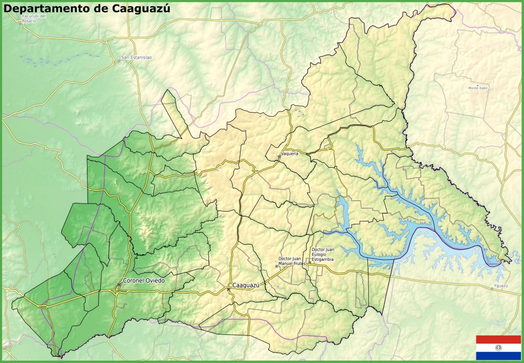 Mapa físico del departamento de Caaguazú.