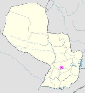 Mapa de ubicación de la ciudad de Coronel Oviedo en Paraguay.