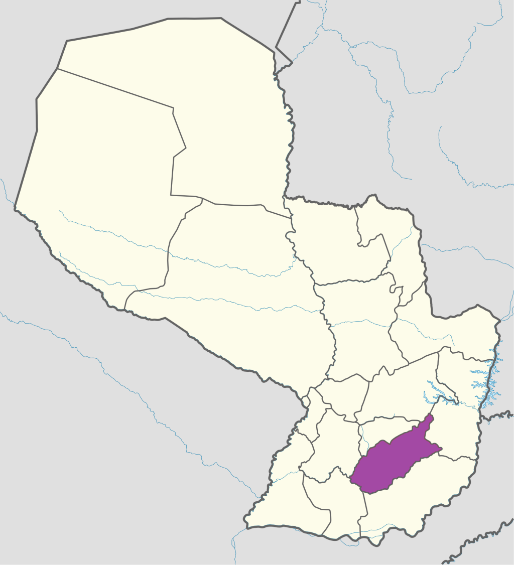Mapa de ubicación del departamento de Caazapá en Paraguay.