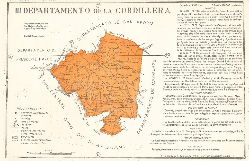 Mapa del departamento de Cordillera de 1960.