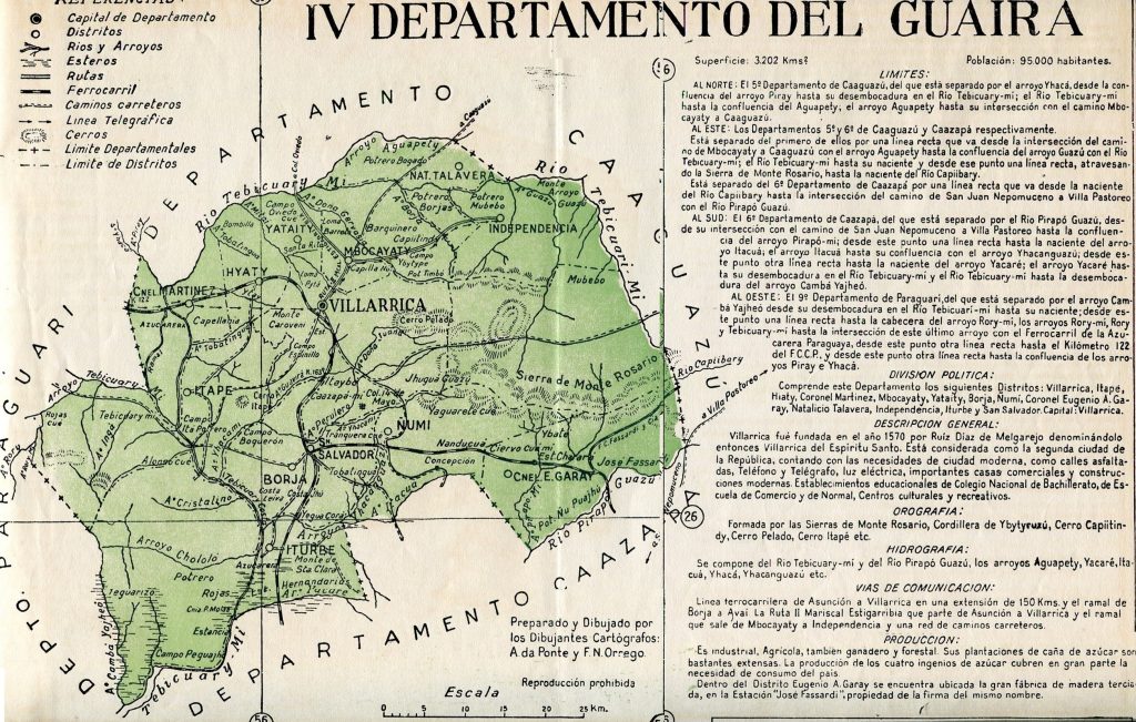 Mapa del departamento de Guairá de 1960.