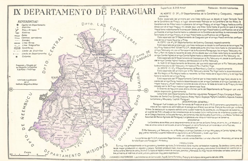 Mapa del departamento de Paraguarí de 1960.