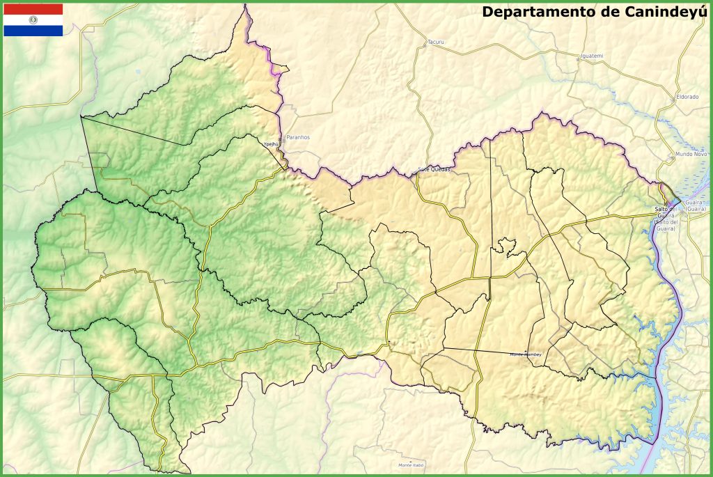 Mapa físico del departamento de Canindeyú.