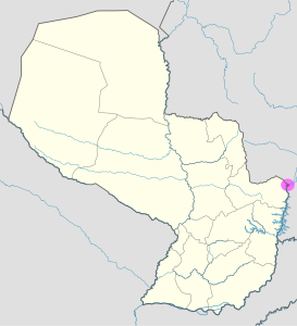 Mapa de ubicación de la ciudad de Saltos del Guairá en Paraguay. Mapa de ubicación de la ciudad de Saltos del Guairá en Paraguay.