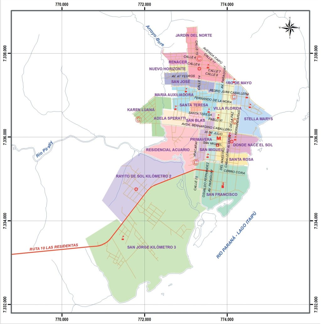 Plano de la ciudad de Saltos del Guairá.