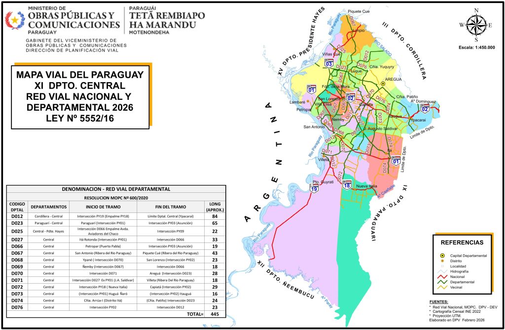Mapa de carreteras del departamento Central (Paraguay).