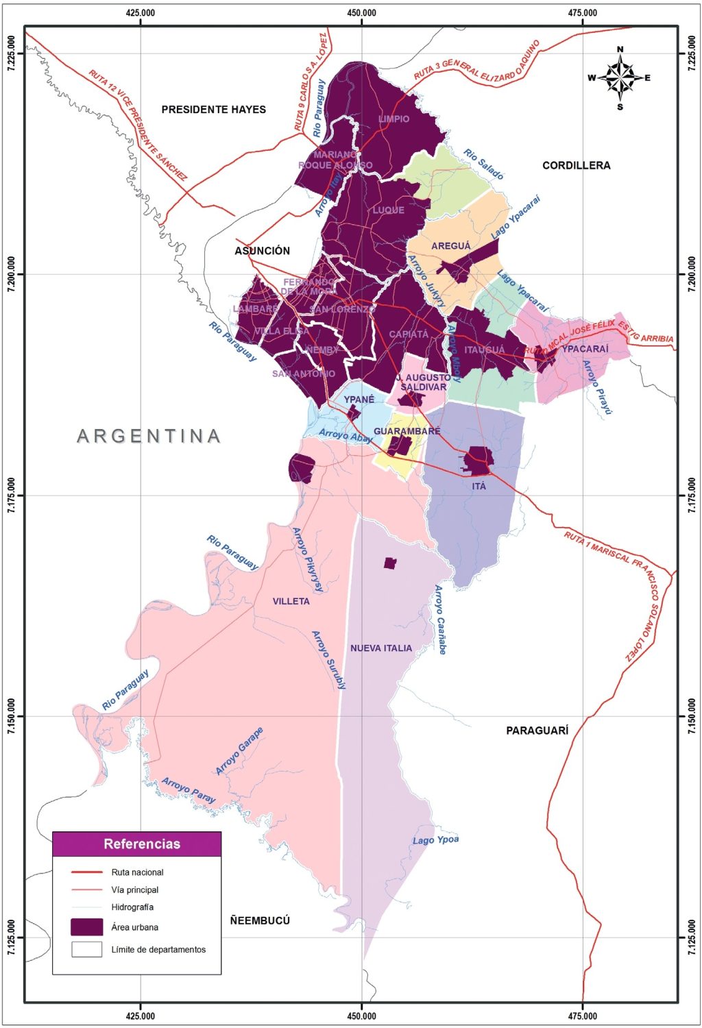 Mapa político del departamento Central (Paraguay).