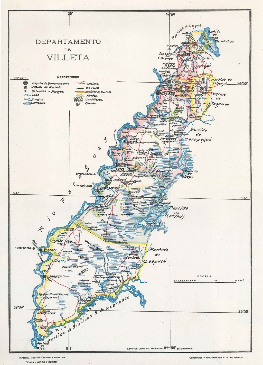 Mapa del departamento de Villeta de 1920 (Paraguay).