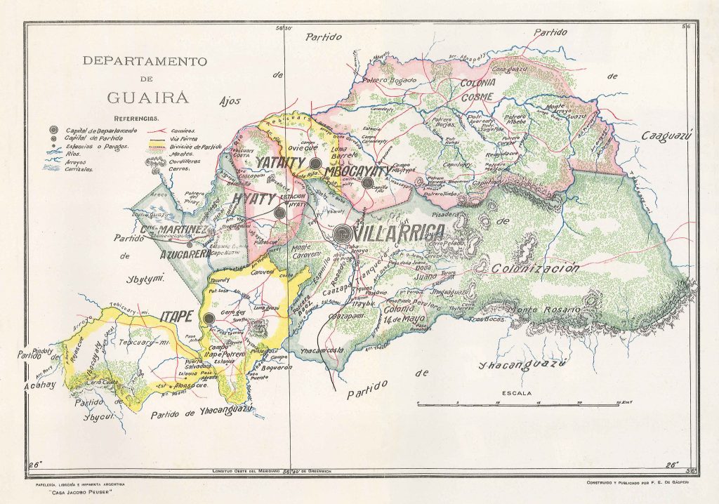 Mapa del departamento de Guairá de 1920.