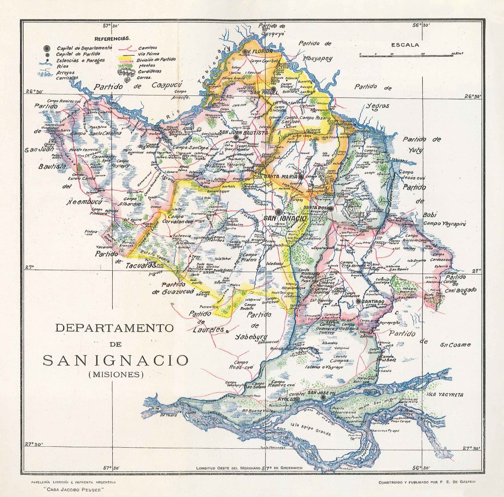 Mapa del departamento de San Ignacio (Misiones) de 1920.