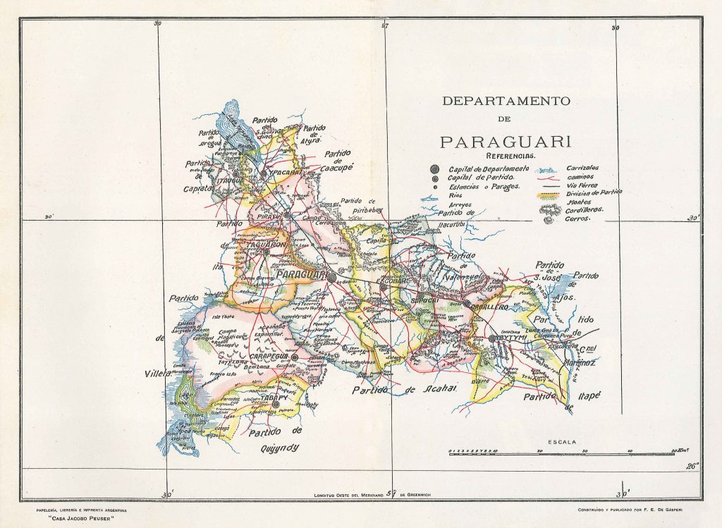 Mapa del departamento de Paraguarí de 1920.