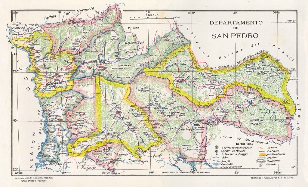 Mapa del departamento de San Pedro de 1920 (Paraguay).