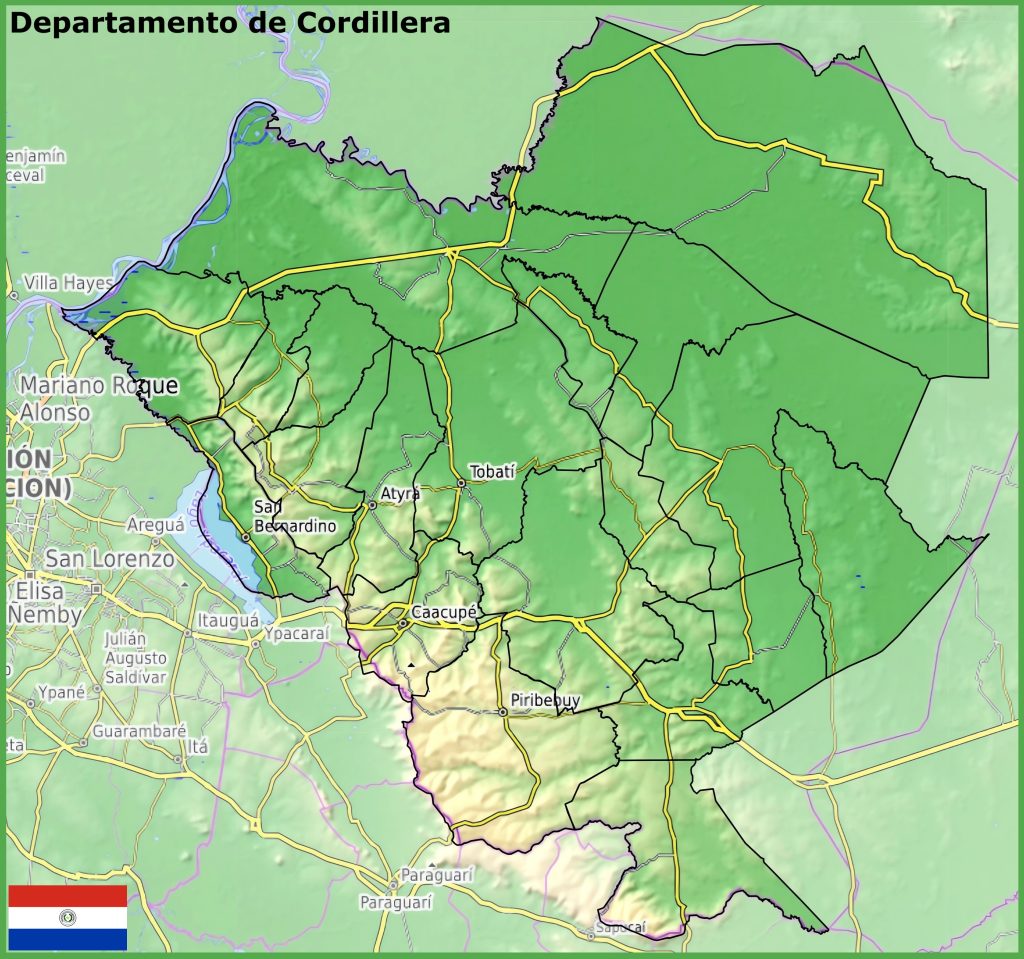 Mapa físico del departamento de Cordillera.