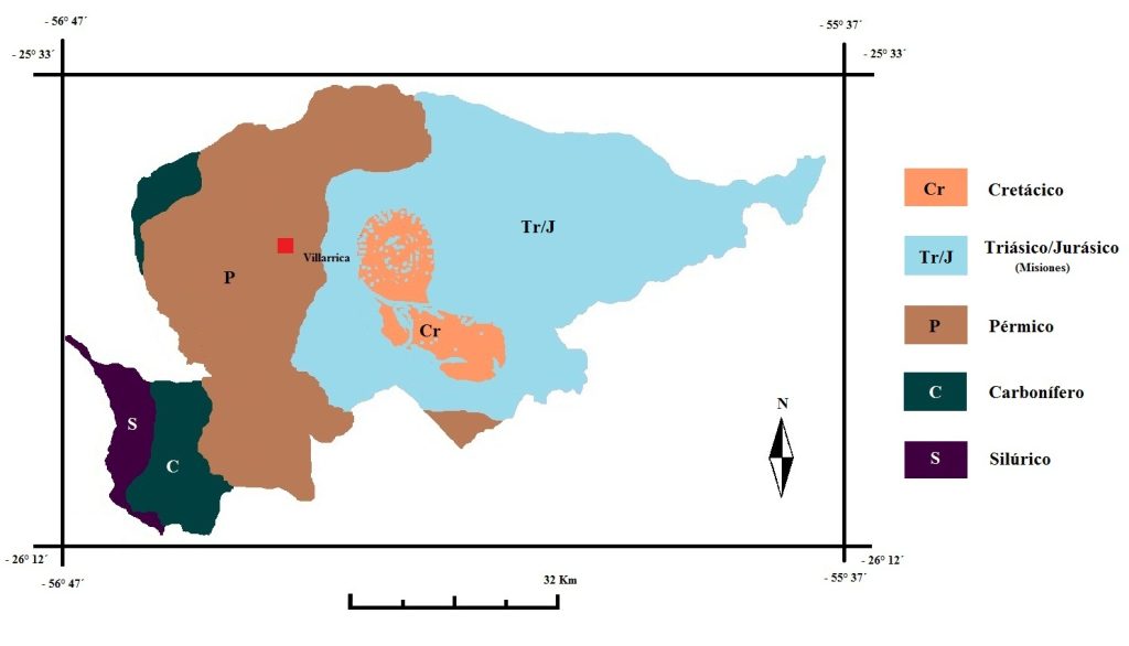Mapa geológico del departamento de Guairá.