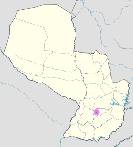 Mapa de ubicación de la ciudad de Villarrica en Paraguay.