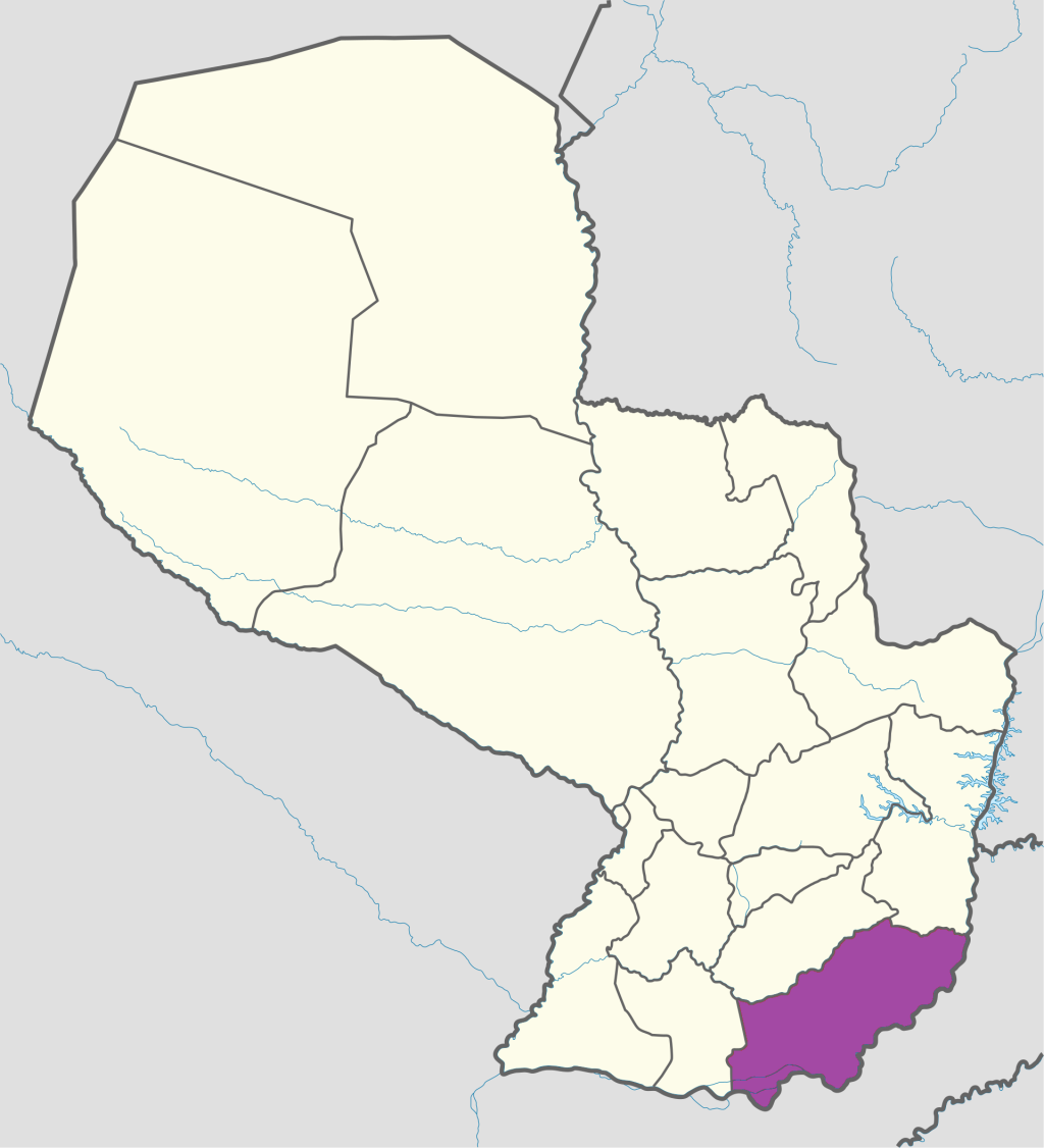 Mapa de ubicación del departamento de Itapúa en Paraguay.