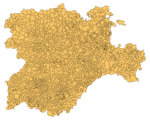 Mapa mudo de los municipios de Castilla y León.